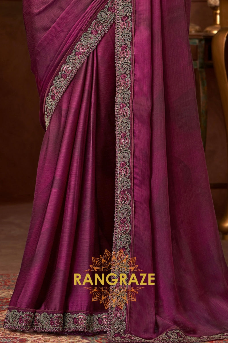 Elegant Wine Designer Saree with Intricate Embroidery