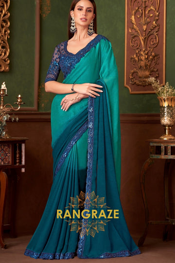 Elegant Teal Dual-Tone Designer Saree with Exquisite Embroidery