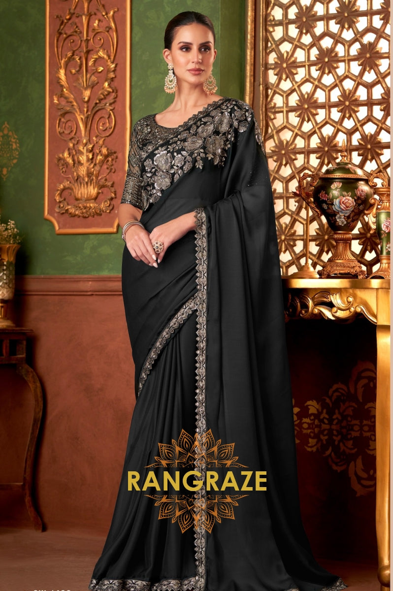 Elegant Black Designer Saree with Exquisite Embroidery