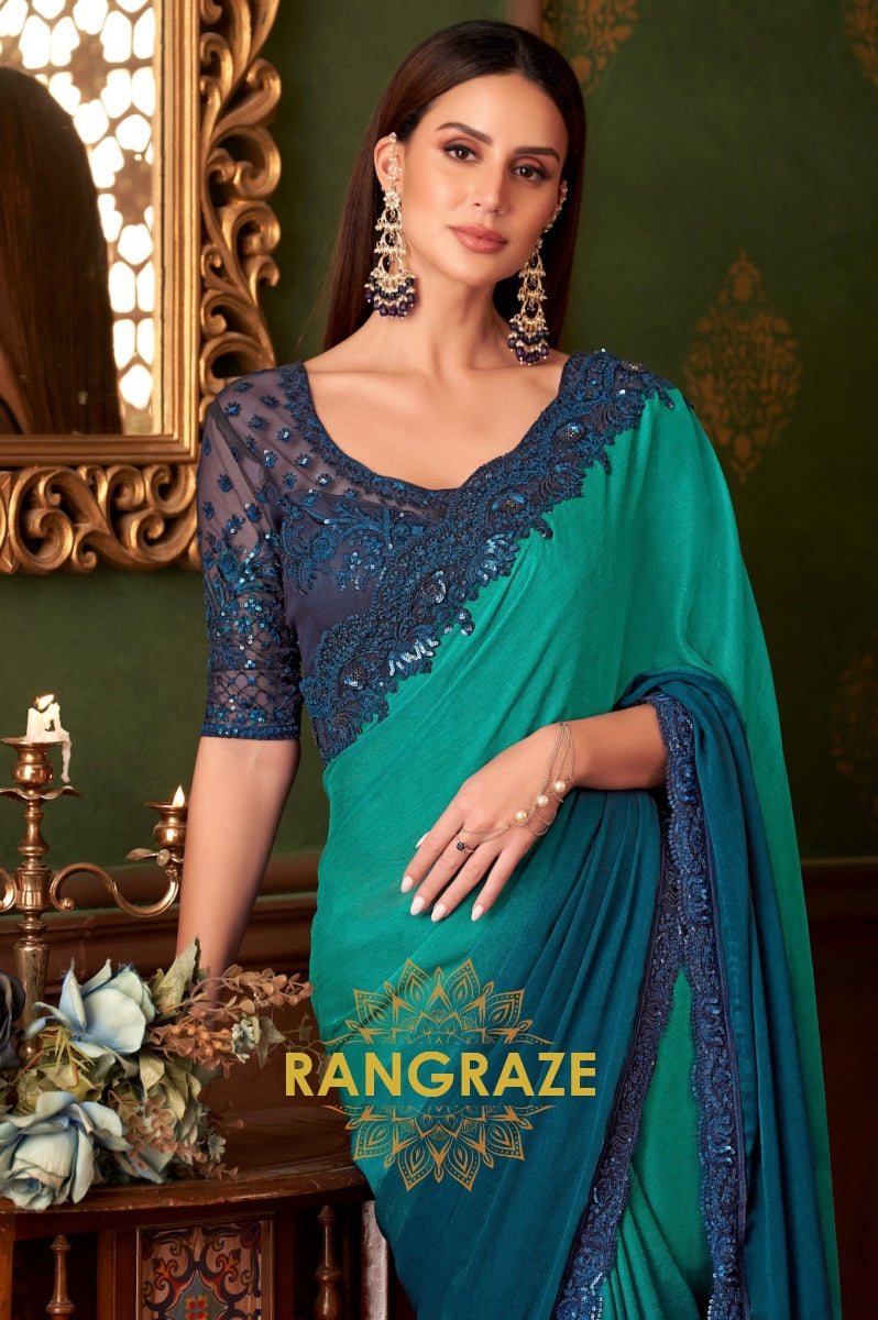 Elegant Teal Dual-Tone Designer Saree with Exquisite Embroidery