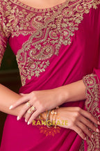 Opulent Fuchsia Silk Saree with Exquisite Gold Embroidery
