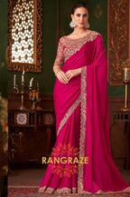 Opulent Fuchsia Silk Saree with Exquisite Gold Embroidery