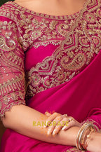Opulent Fuchsia Silk Saree with Exquisite Gold Embroidery