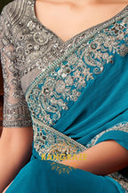 Teal Designer Saree with Exquisite Silver Embroidery