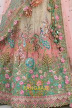 Sage Green and Blush Pink Embroidered Lehenga – A Regal Tribute to Nature's Elegance