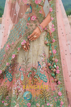 Sage Green and Blush Pink Embroidered Lehenga – A Regal Tribute to Nature's Elegance
