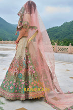 Sage Green and Blush Pink Embroidered Lehenga – A Regal Tribute to Nature's Elegance