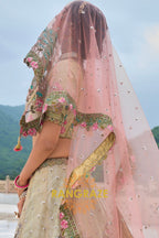 Sage Green and Blush Pink Embroidered Lehenga – A Regal Tribute to Nature's Elegance