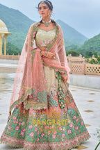 Sage Green and Blush Pink Embroidered Lehenga – A Regal Tribute to Nature's Elegance