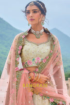 Sage Green and Blush Pink Embroidered Lehenga – A Regal Tribute to Nature's Elegance