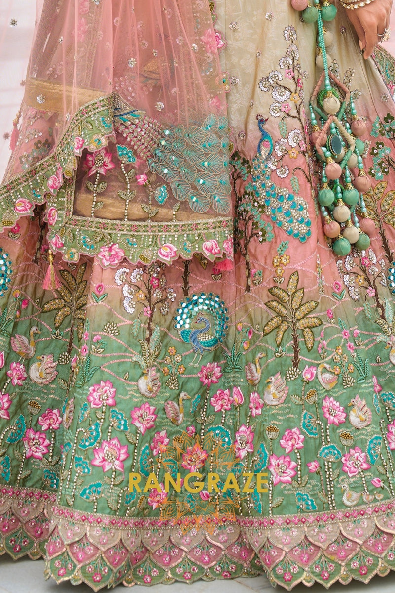 Sage Green and Blush Pink Embroidered Lehenga – A Regal Tribute to Nature's Elegance