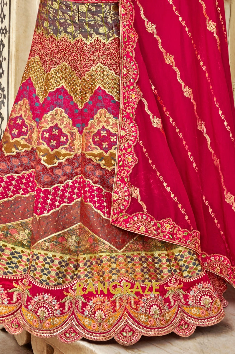 Majestic Ruby Red and Gold Banarasi Silk Lehenga – The Epitome of Timeless Elegance
