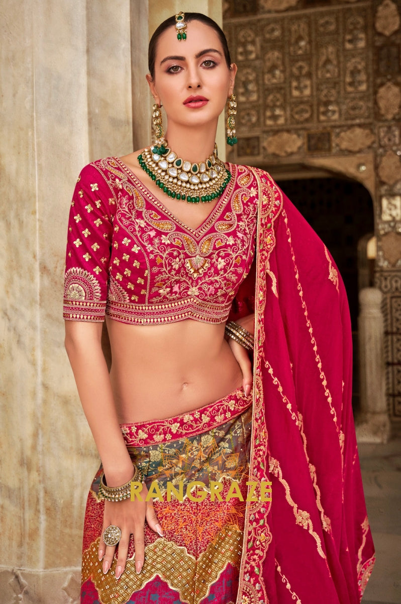 Majestic Ruby Red and Gold Banarasi Silk Lehenga – The Epitome of Timeless Elegance