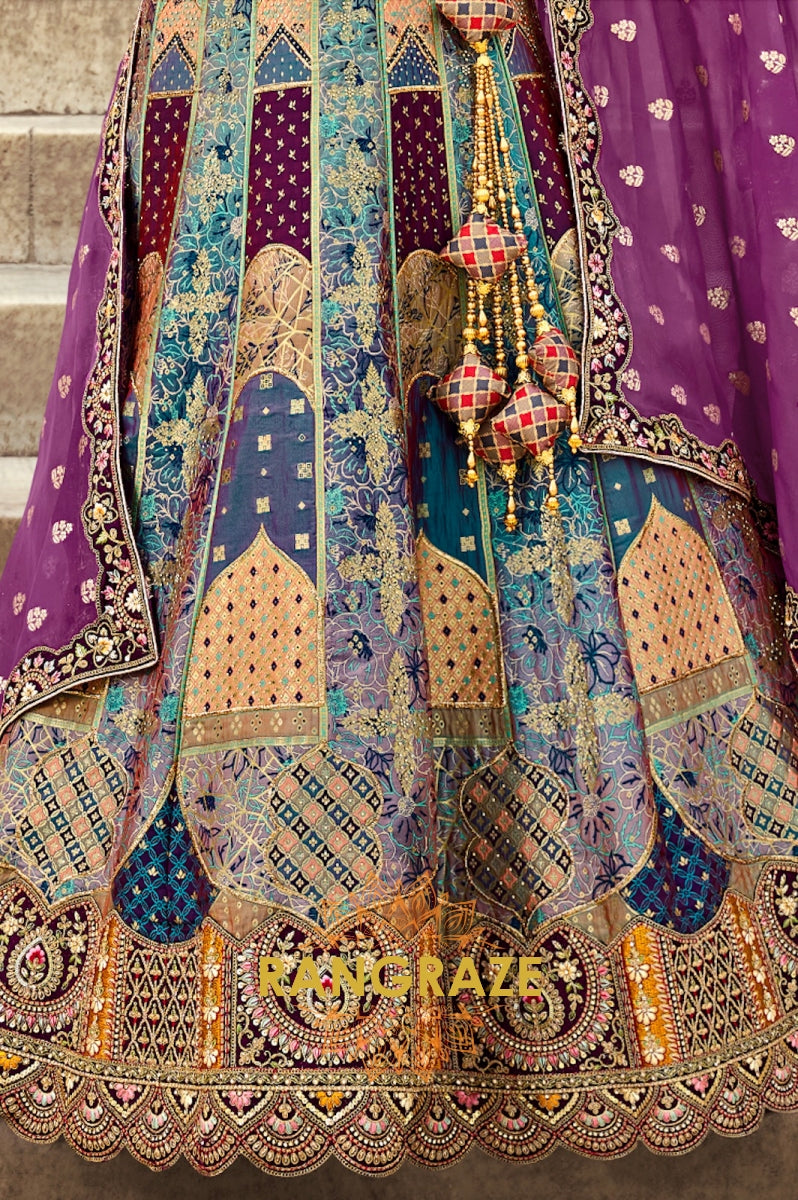 Majestic Purple and Royal Blue Banarasi Silk Lehenga – A Regal Tapestry of Elegance