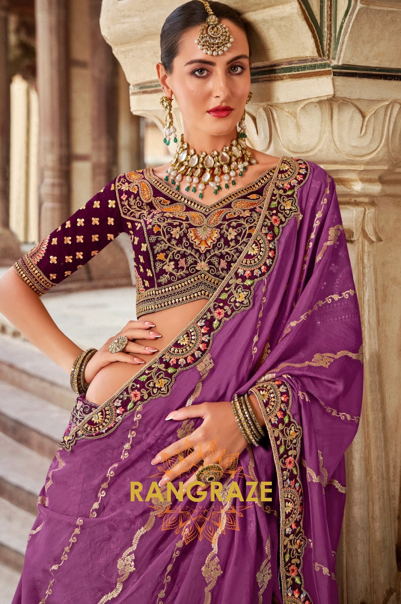 Royal Wine and Purple Banarasi Silk Lehenga – An Epitome of Timeless Elegance