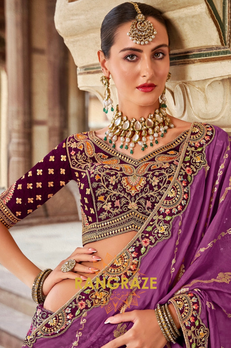 Royal Wine and Purple Banarasi Silk Lehenga – An Epitome of Timeless Elegance