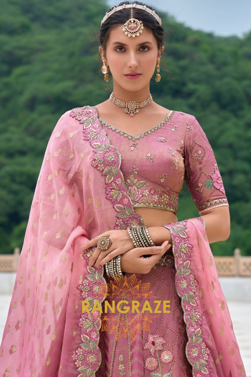 Mauve and Pink Embroidered Lehenga – A Celebration of Grace and Grandeur