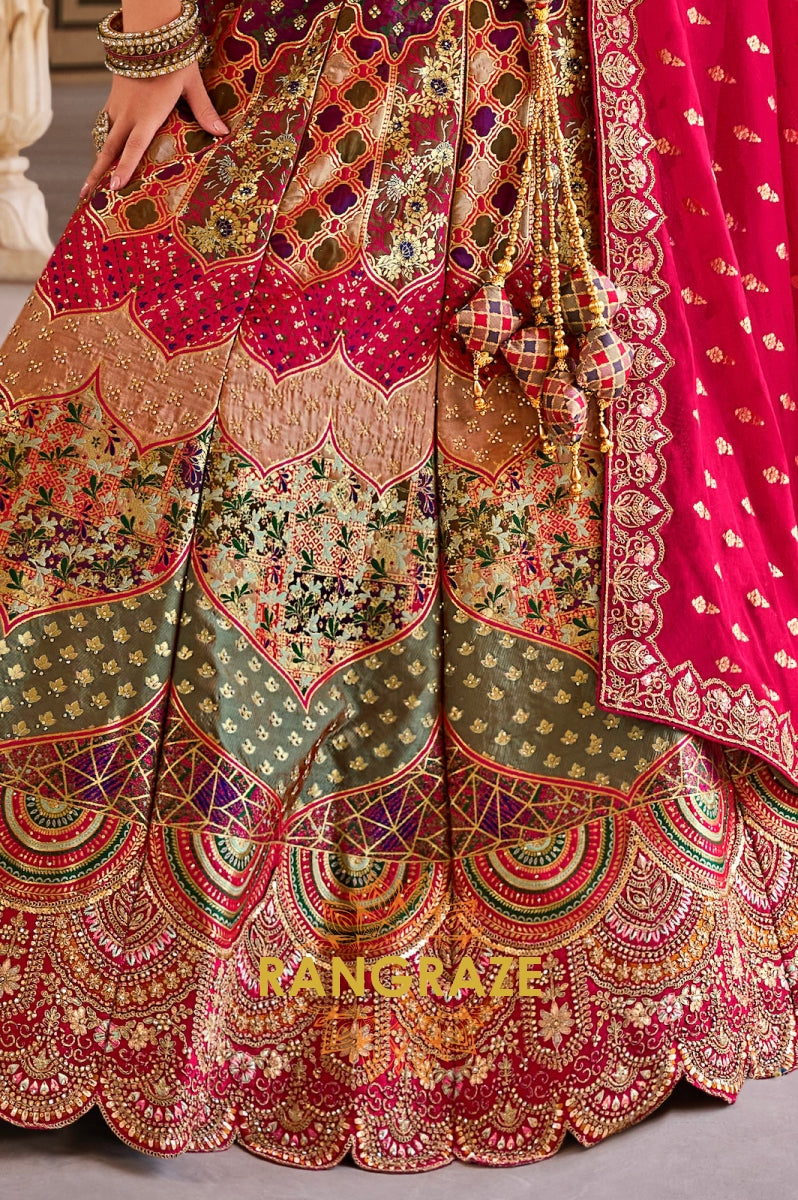 Ravishing Red and Multicolor Banarasi Silk Lehenga – A Vibrant Blend of Tradition and Grandeur