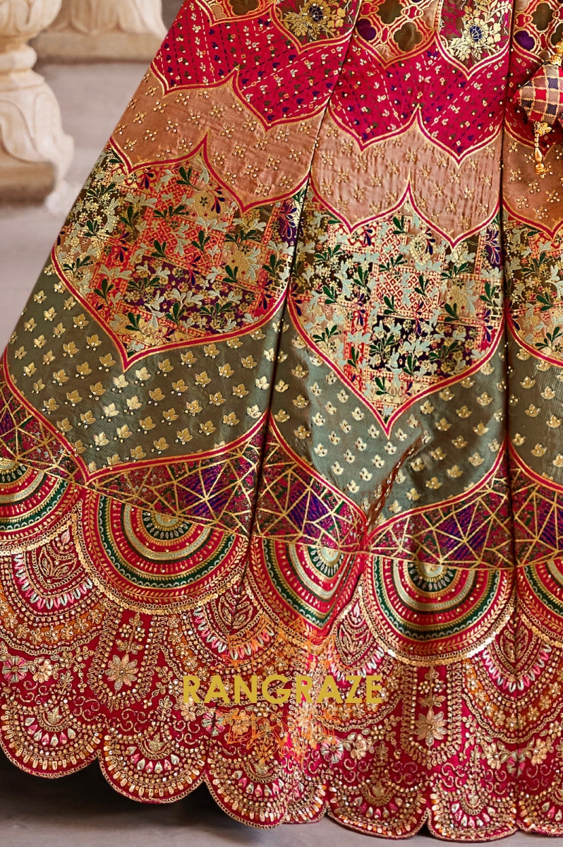 Ravishing Red and Multicolor Banarasi Silk Lehenga – A Vibrant Blend of Tradition and Grandeur