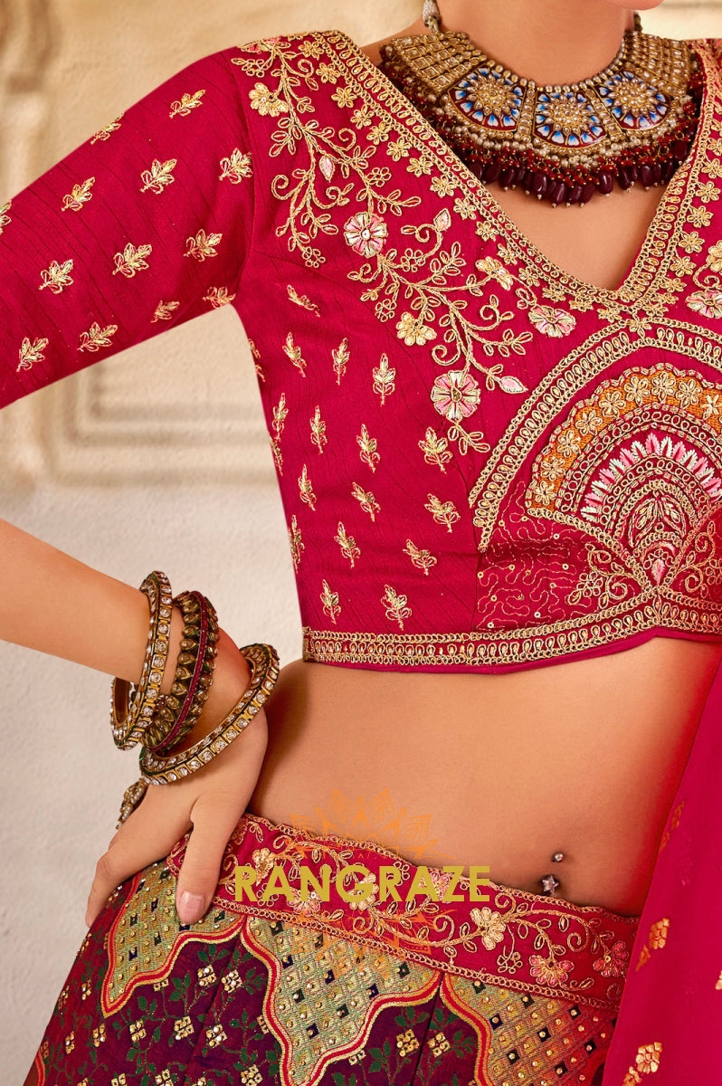 Ravishing Red and Multicolor Banarasi Silk Lehenga – A Vibrant Blend of Tradition and Grandeur