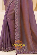 Dual Shade Premium Georgette Tissue Embroidered Saree with Designer Blouse – Purple