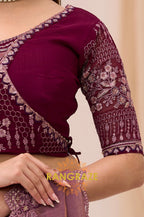 Dual Shade Premium Georgette Tissue Embroidered Saree with Designer Blouse – Purple