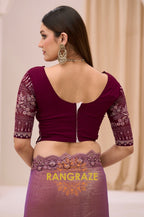 Dual Shade Premium Georgette Tissue Embroidered Saree with Designer Blouse – Purple