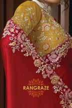 Red Satin Silk Multi-Thread Embroidered Saree with Designer Blouse
