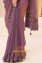 Dual Shade Premium Georgette Tissue Embroidered Saree with Designer Blouse – Purple