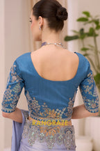 Ice Blue Shimmer Satin Silk Embroidered Saree with Designer Blouse