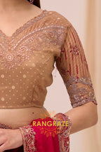Magenta Premium Georgette Satin Silk Embroidered Saree with Designer Blouse