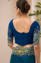 Teal Green Satin Chiffon Embroidery Saree with Designer Blouse