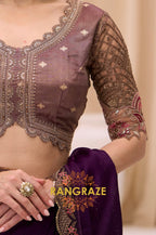 Royal Purple Satin Chiffon Silk Embroidered Saree with Designer Blouse