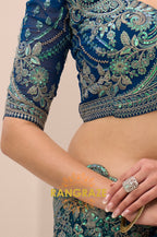 Teal Green Satin Chiffon Embroidery Saree with Designer Blouse