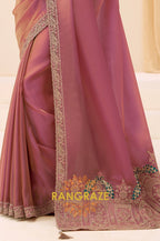 Dusty Rose Premium Georgette Tissue Embroidered Saree