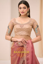 Dusty Rose Premium Georgette Tissue Embroidered Saree