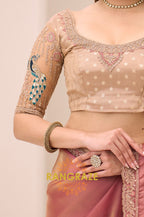 Dusty Rose Premium Georgette Tissue Embroidered Saree