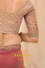 Dusty Rose Premium Georgette Tissue Embroidered Saree