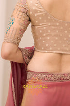 Dusty Rose Premium Georgette Tissue Embroidered Saree