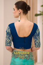 Aqua Blue Premium Georgette Tissue Embroidered Saree with Designer Blouse