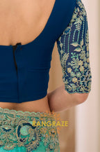 Aqua Blue Premium Georgette Tissue Embroidered Saree with Designer Blouse