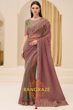 Dual-Tone Premium Georgette Embroidered Saree with Designer Blouse