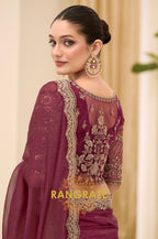Wine Purple Premium Georgette Tissue Embroidered Saree with Designer Blouse