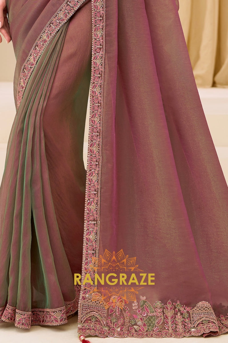 Dual-Tone Premium Georgette Embroidered Saree with Designer Blouse