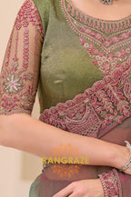 Dual-Tone Premium Georgette Embroidered Saree with Designer Blouse
