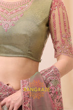 Dual-Tone Premium Georgette Embroidered Saree with Designer Blouse