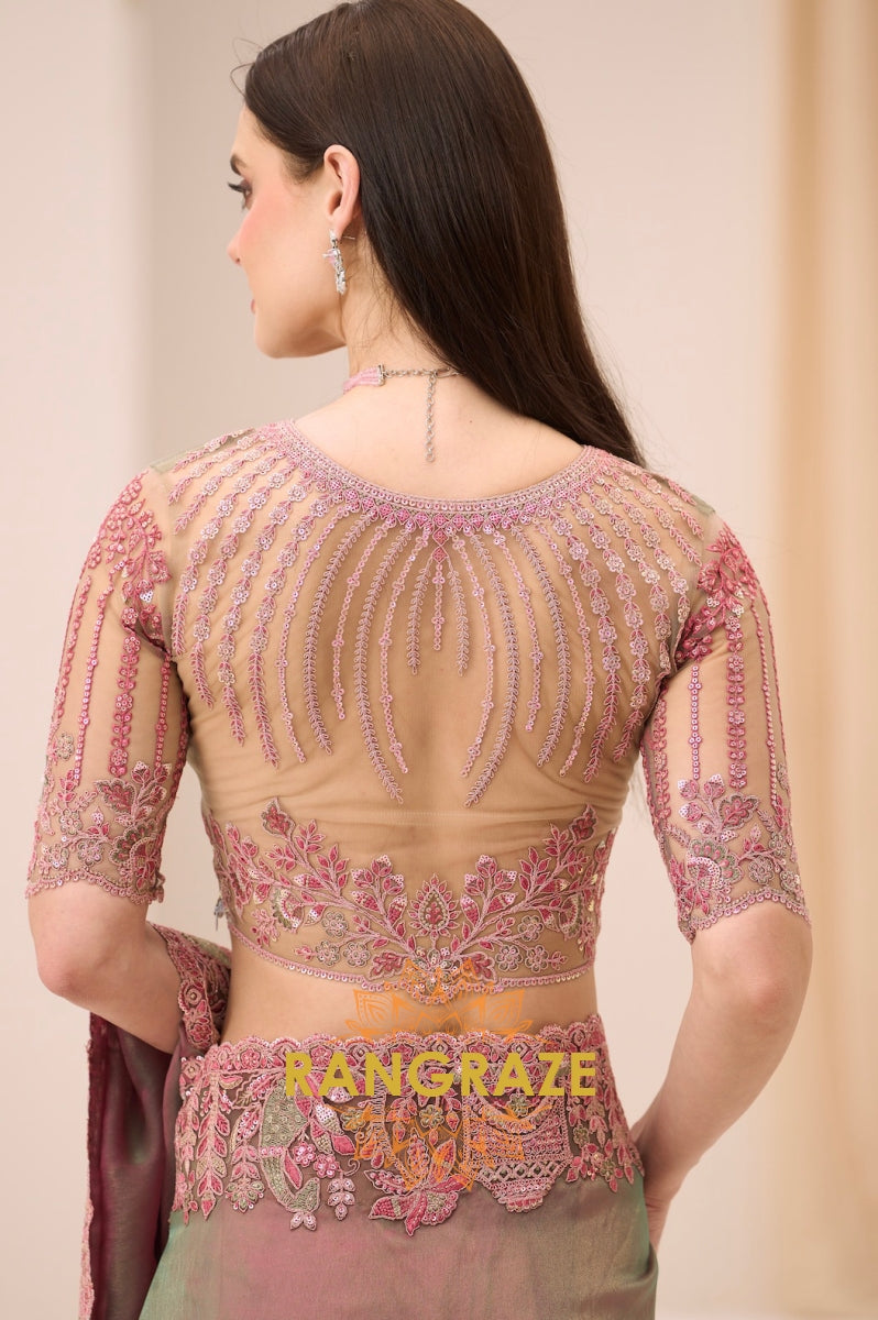 Dual-Tone Premium Georgette Embroidered Saree with Designer Blouse