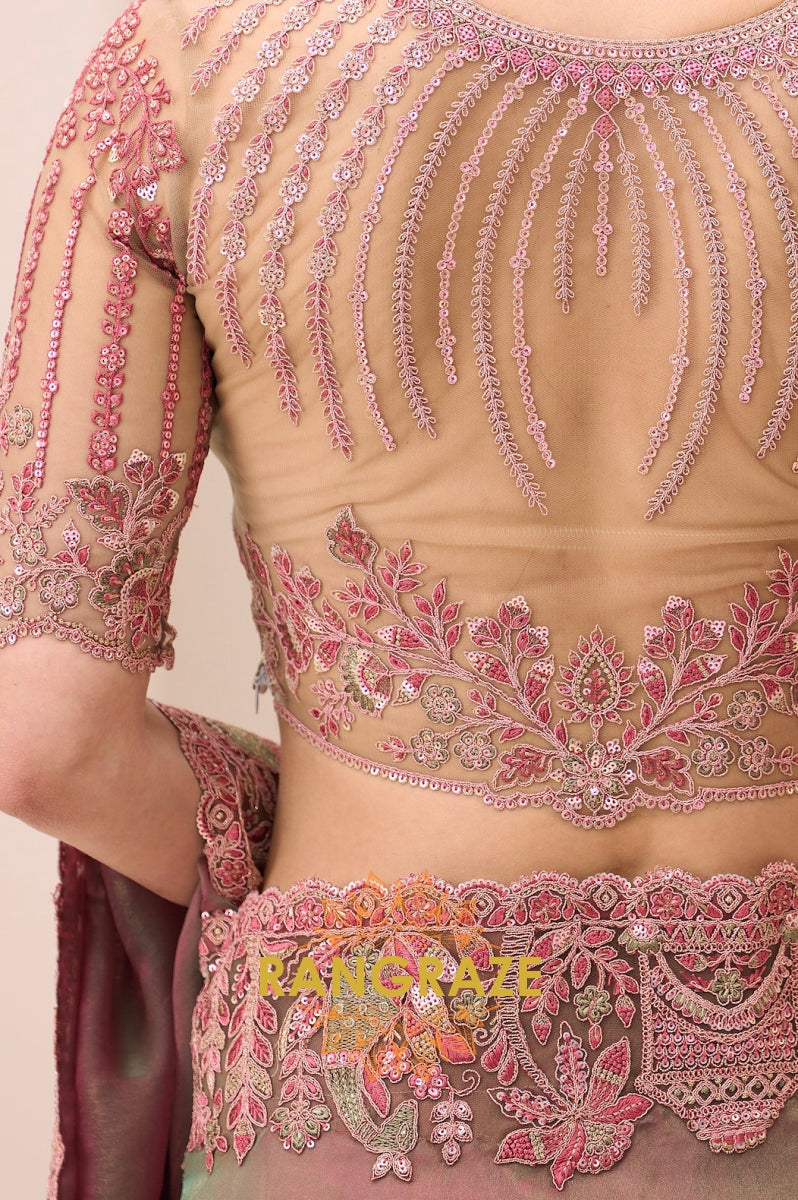 Dual-Tone Premium Georgette Embroidered Saree with Designer Blouse