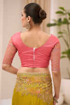 Mustard Yellow Satin Chiffon Embroidered Saree with Designer Blouse