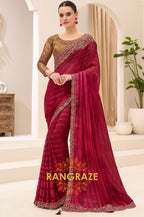 Wine Red Premium Georgette Embroidered Saree